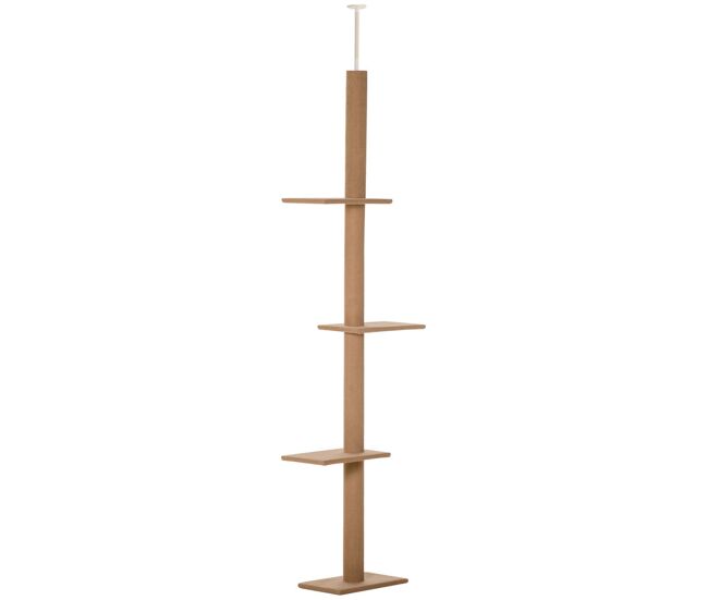 Pawhut arranhador para gatos de chão ao teto 43x27x228-260 cm torre para gatos ajustável com 4 plataformas e poste castanho claro