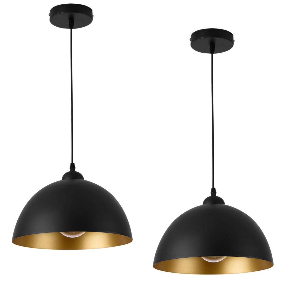 Conjunto de 2x candeeiro suspenso toulon - 145 x ø 30 cm - e27 - 60w - metal - preto e dourado [lux.pro].