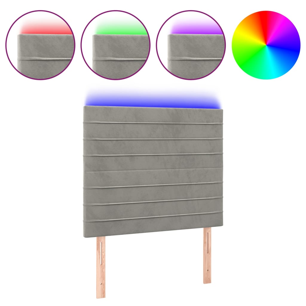 Vidaxl cabeceira cama c/ luzes led veludo 90x5x118/128cm cinza-claro