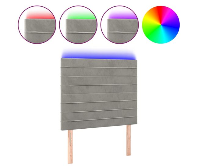 Vidaxl cabeceira cama c/ luzes led veludo 90x5x118/128cm cinza-claro