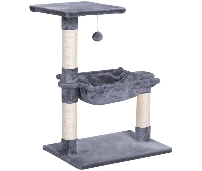 Pawhut árvore arranhador para gatos torre para gatos 50x36x70 cm centro de atividades com rede plataforma poste de sisal e bola suspensa cinza