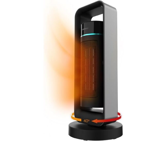 Cecotec aquecedor cerâmico de pé com 2000 w, função oscilação, termóstato ajustável e 3 modos de funcionamento.