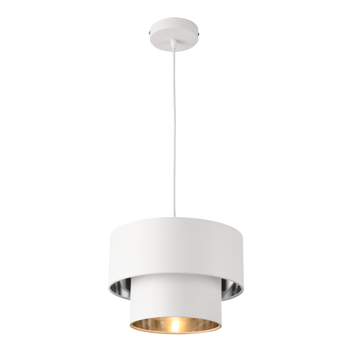 Candeeiro suspenso lopar - e27 - 60w - tecido metálico - 149 x ø 30 cm branco e prata [lux.pro] [lux.pro].