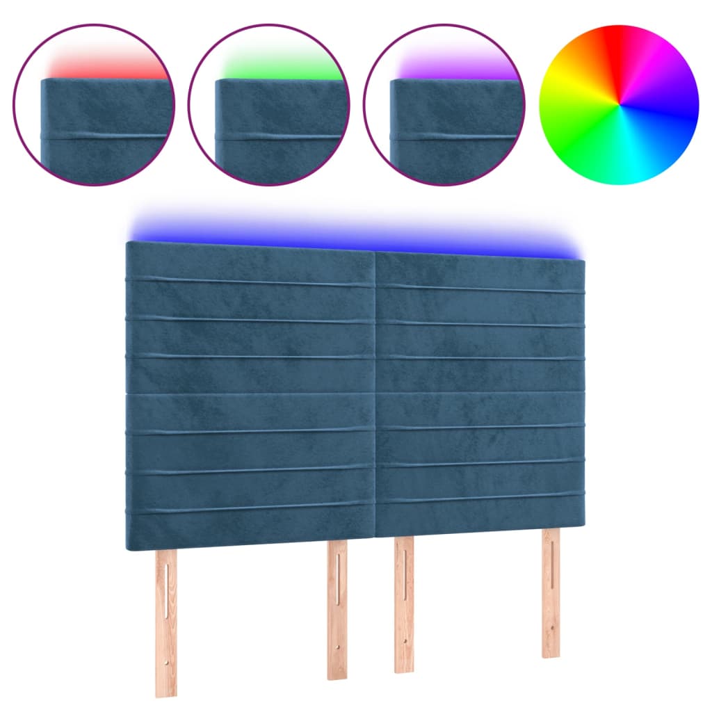 Vidaxl cabeceira cama c/ luzes led veludo 144x5x118/128cm azul-escuro