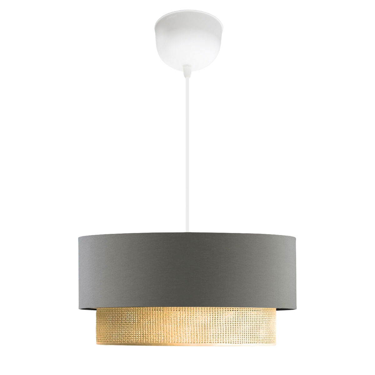 Candeeiro suspenso loughborough 1xe27 20 w tecido plástico 70xø30 cm cinzento / amarelo [lux.pro] [lux.pro].