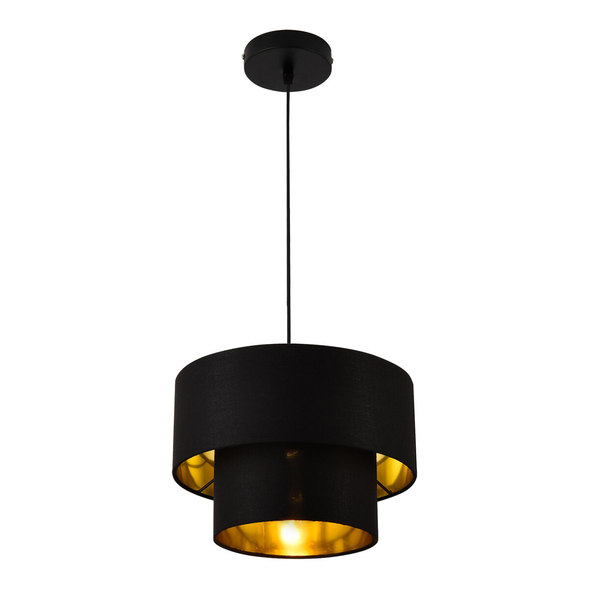 Candeeiro suspenso lopar - e27 - 60w - tecido metálico - 149 x ø 30 cm preto e dourado [lux.pro] [lux.pro].