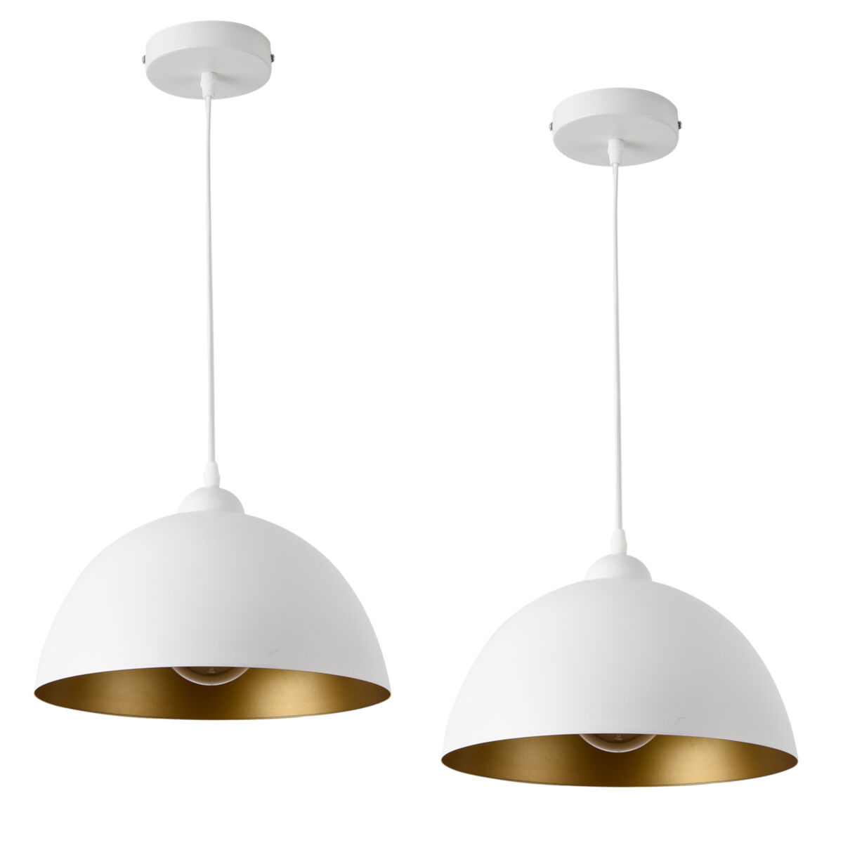 Conjunto de 2 candeeiros suspensos toulon - 145 x ø 30 cm - e27 - 60w - metal - branco e dourado [lux.pro].