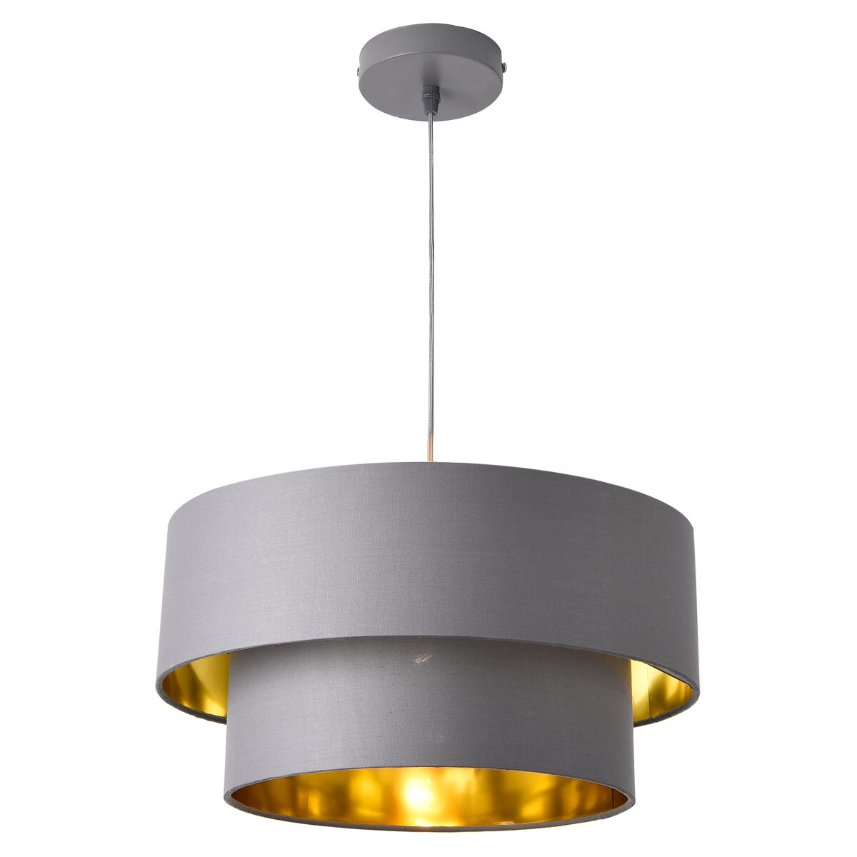 Candeeiro suspenso lopar - e27 - 60w - tecido metálico - 149 x ø 40 cm cinzento e dourado [lux.pro] [lux.pro].