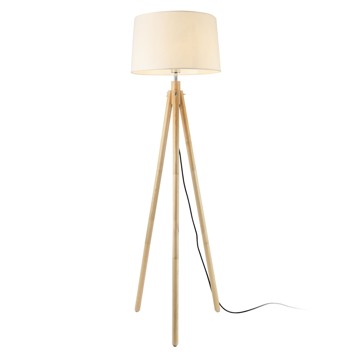 Candeeiro de pé tomar - tripé - altura 153 cm - tecido metálico - 43 x 38 x 24 cm - aspeto blanc e madeira - 1 x e27 [lux.pro] [lux.pro