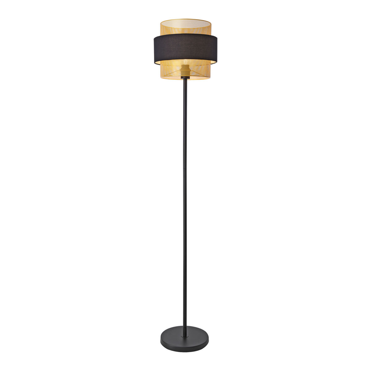 Candeeiro de pé albans abajur duplo metal, plástico e tecido 160 x ø 30 cm - preto / dourado [lux.pro].