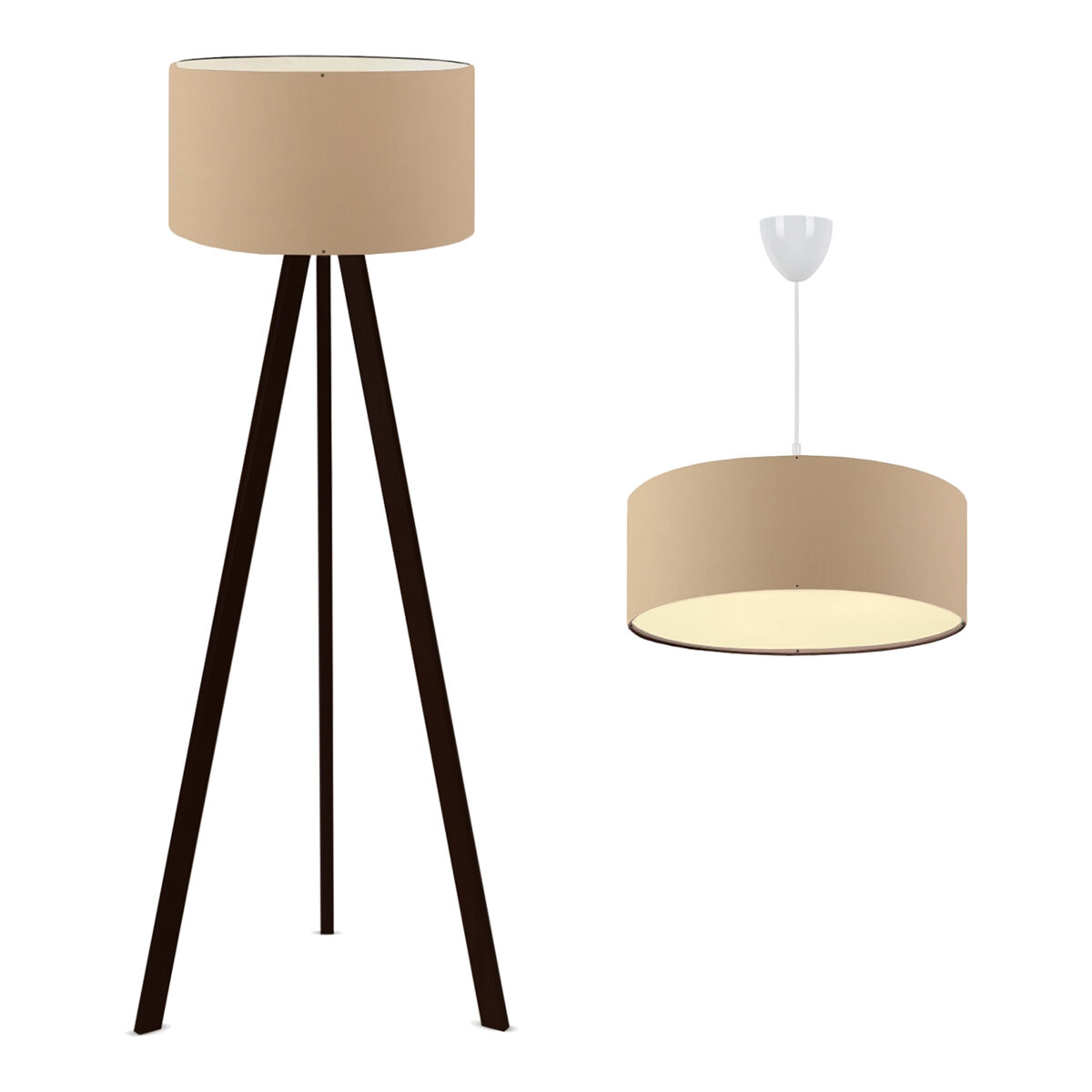 Conjunto de 2x candeeiros scunthorpe 1xe27 20 w - 70 x ø 38 cm e 140 x ø 38 cm - mdf/tecido branco/preto/bege [lux.pro].