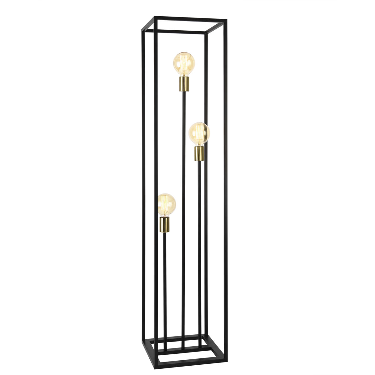 Candeeiro de pé groningen - 140 x 30 x 30 x 30 cm - candeeiro de design com 3 focos - iluminação de interior - 3 x e27 - metal - preto e latão [