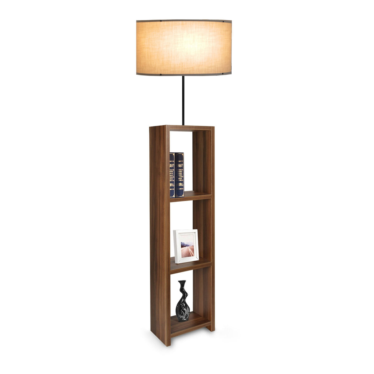 Candeeiro de pé redditch 1xe27 20 w metal mdf tecido 21 x ø 38 cm bege / madeira [lux.pro].
