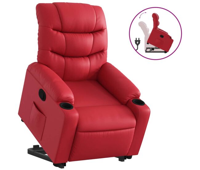 Vidaxl poltrona reclinável elevatória couro artificial vermelho