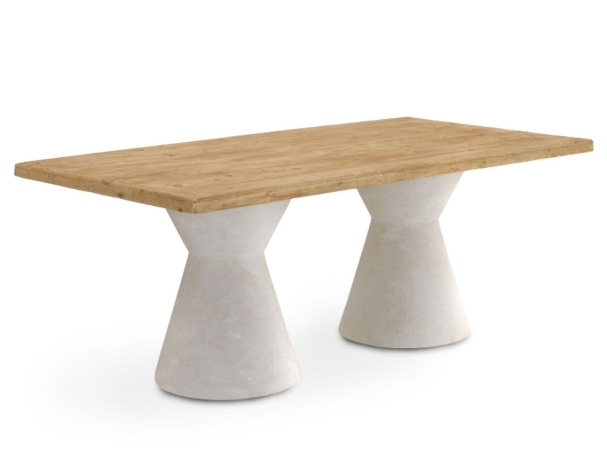 Mesa de jantar em madeira de abeto e base em poliresina branca