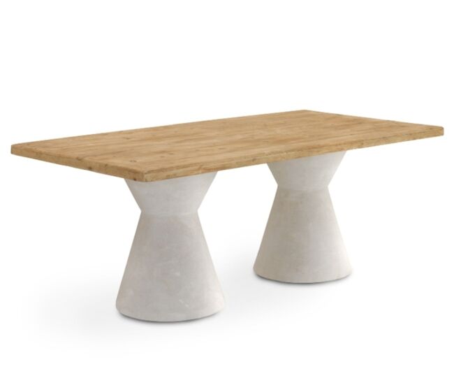 Mesa de jantar em madeira de abeto e base em poliresina branca
