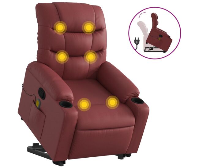 Vidaxl poltrona massagens reclinável couro artificial vermelho tinto