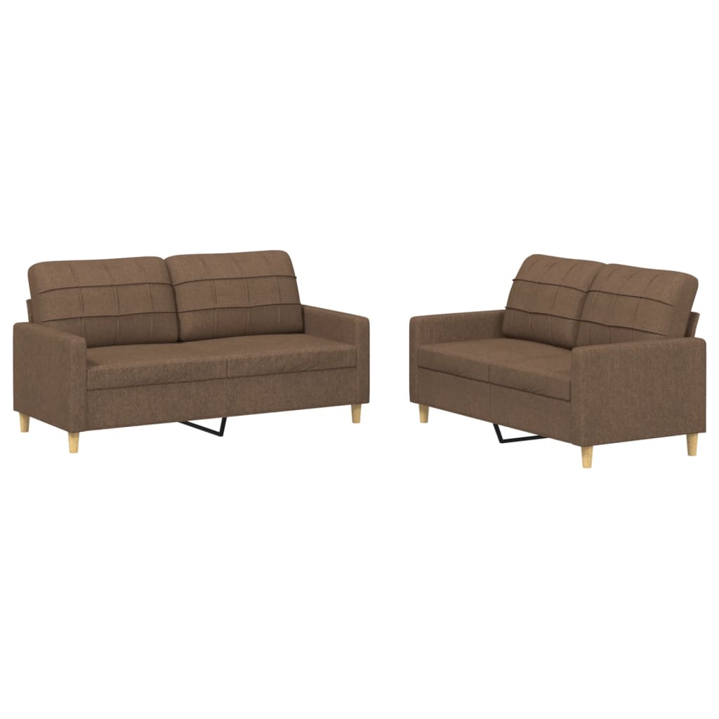 Vidaxl 2 pcs conjunto de sofás com almofadões tecido castanho