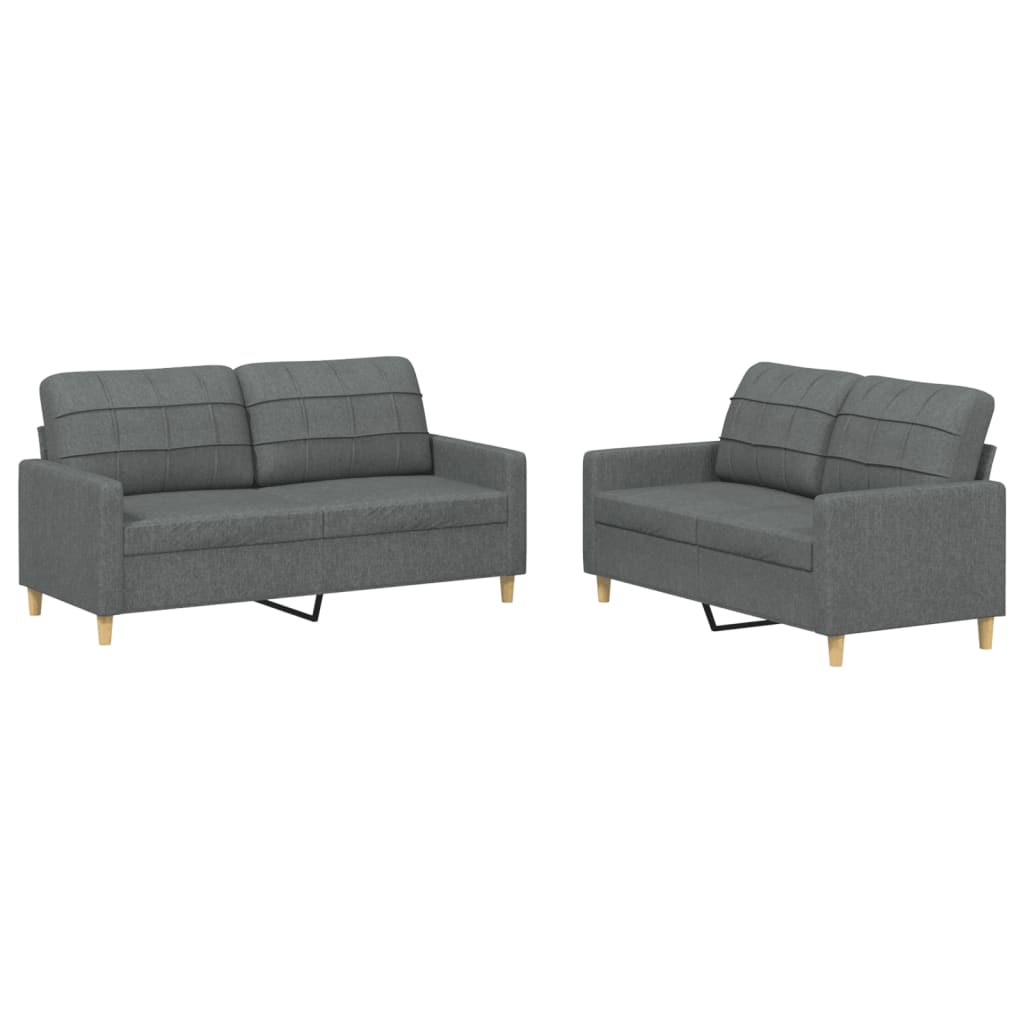 Vidaxl 2 pcs conjunto de sofás com almofadões tecido cinzento-escuro
