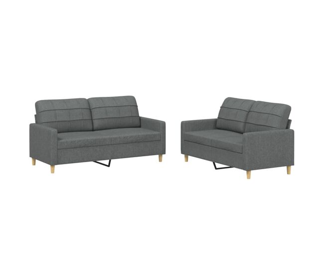 Vidaxl 2 pcs conjunto de sofás com almofadões tecido cinzento-escuro