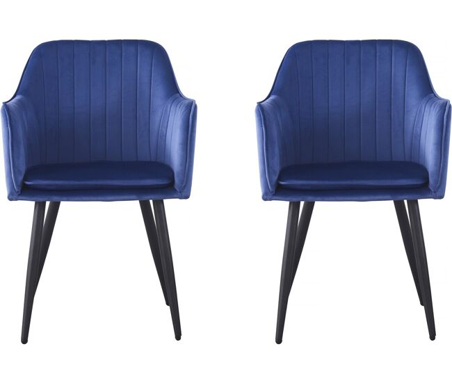Conjunto de 2 cadeiras de veludo "velma" com braços - bleu