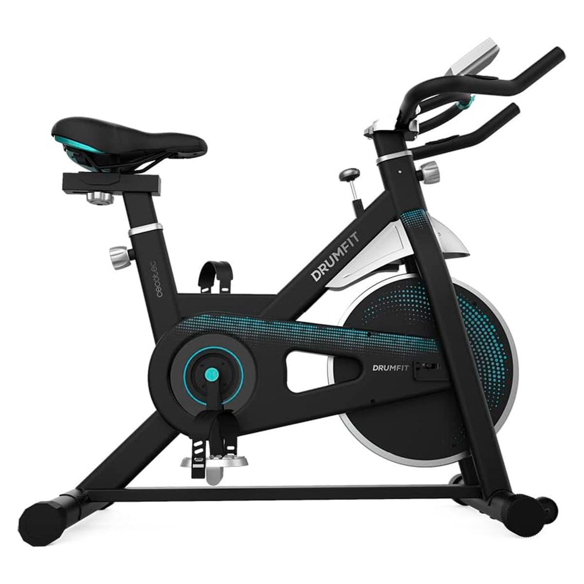 Cecotec Bicicleta indoor com volante de inércia 13 kg, resistência manual, guiador e selim desportivos, ecrã LCD, sensor do ritmo cardíaco, apoios para os pés e travão de emergência.