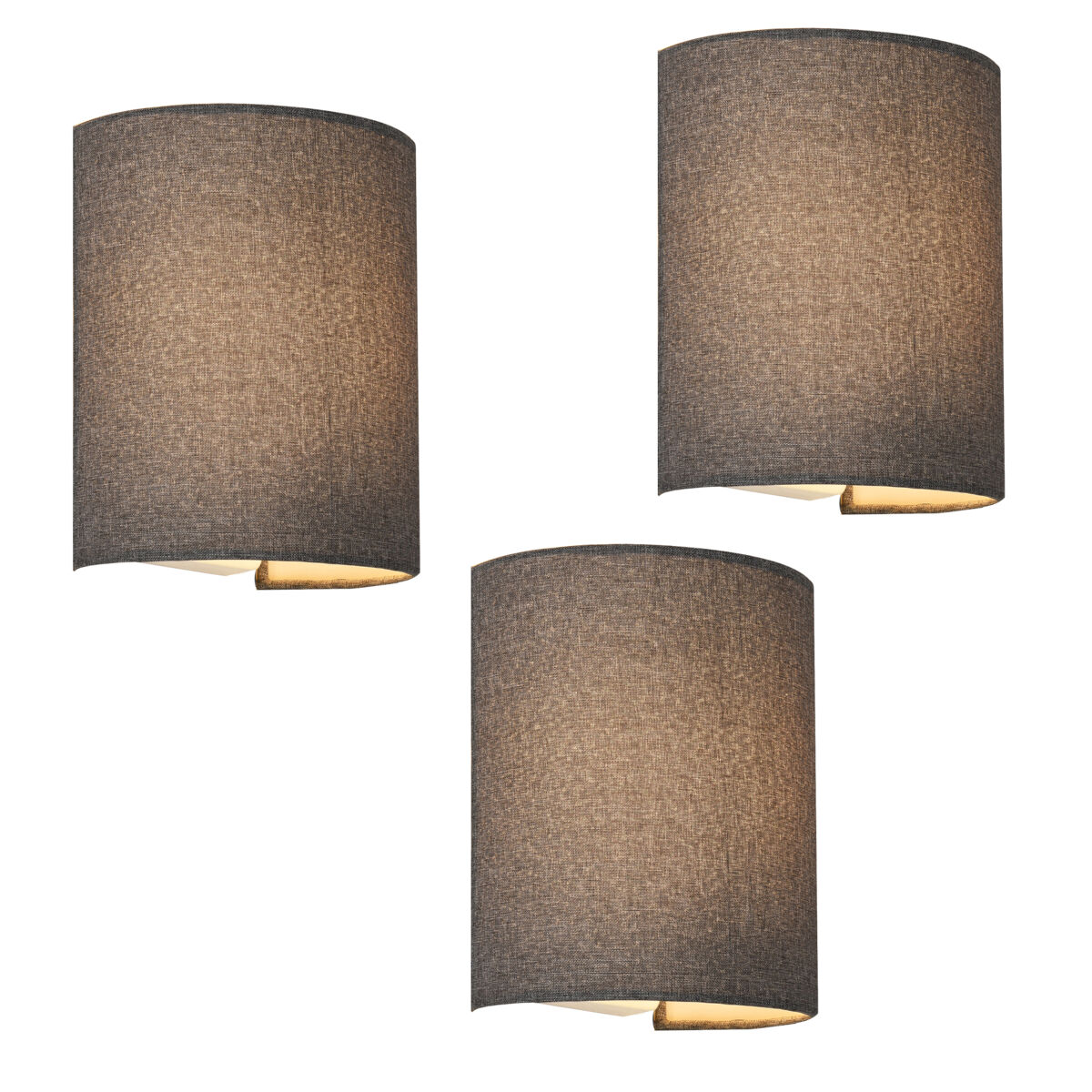 Conjunto de 3 candeeiros de parede brüssel modernos 1x e27 60 w têxtil de linho 20 x 18 x 13 cm - cinzento [lux.pro] [lux.pro].