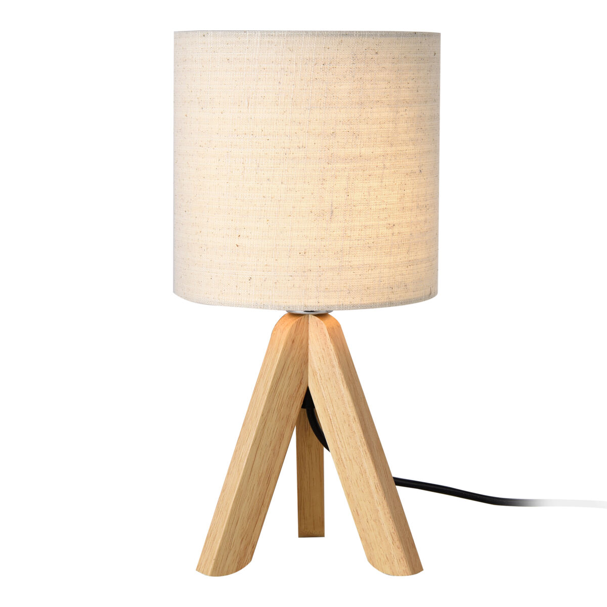Candeeiro de mesa koblenz - tripé - 38 x ø 18 cm - pernas em madeira - abajur em linho - bege [lux.pro] [lux.pro].