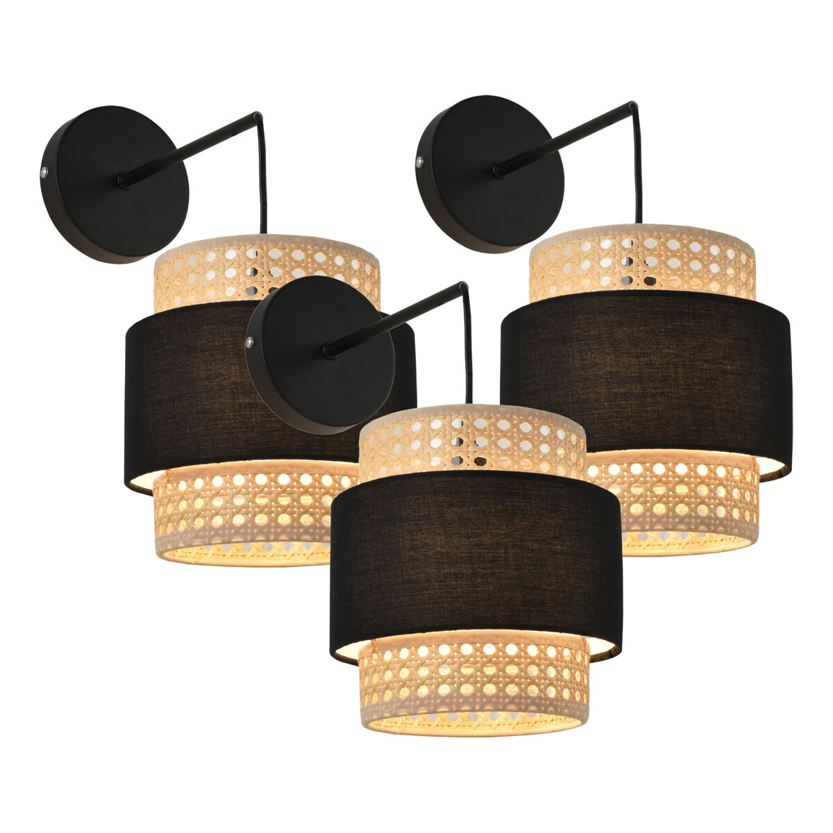 3 candeeiros de parede southampton 1xe14 metal-plástico 36x30x18 cm - preto e bege [lux.pro]