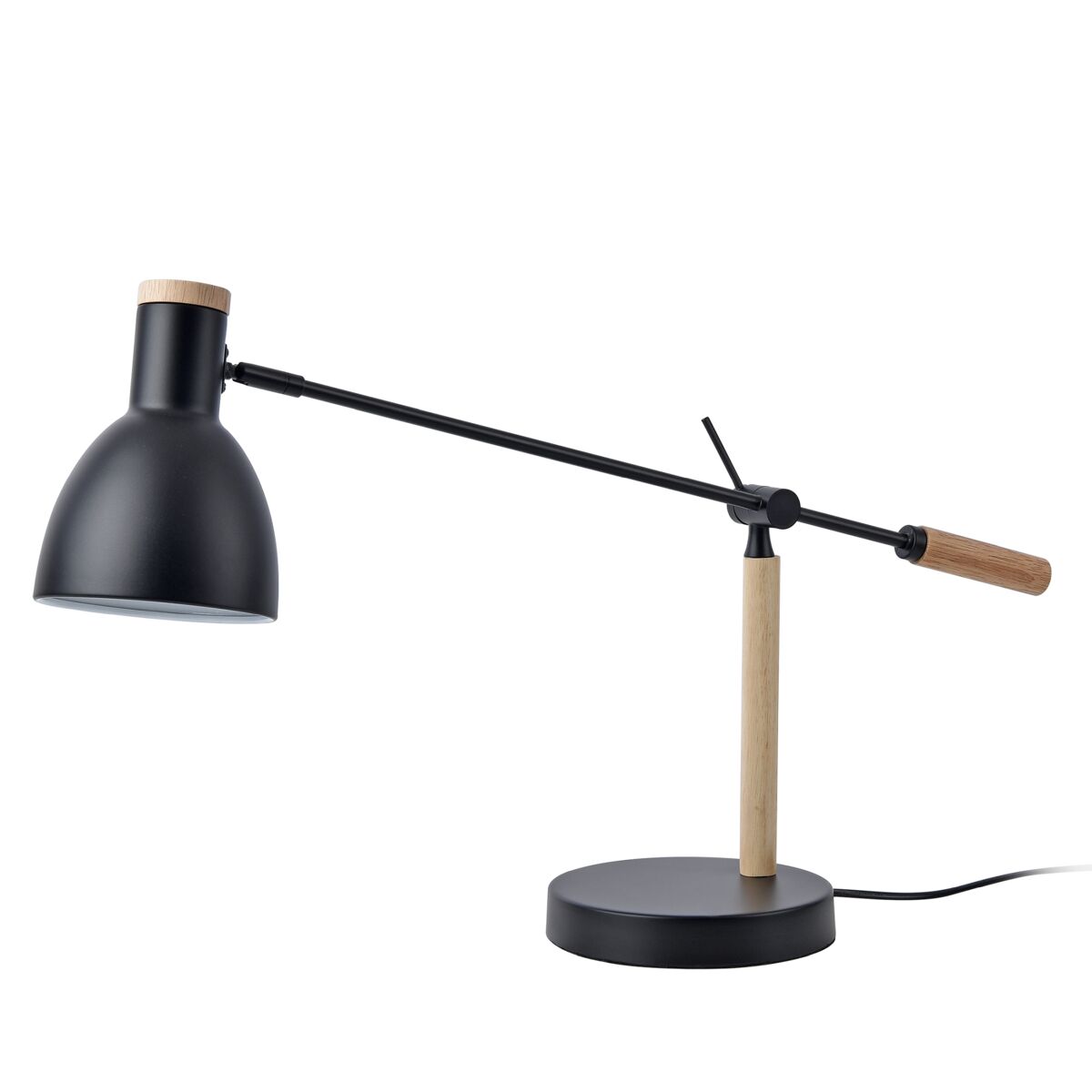 Candeeiro de mesa watford ângulo ajustável 1xe27 60w metal/madeira - preto/natural [lux.pro]