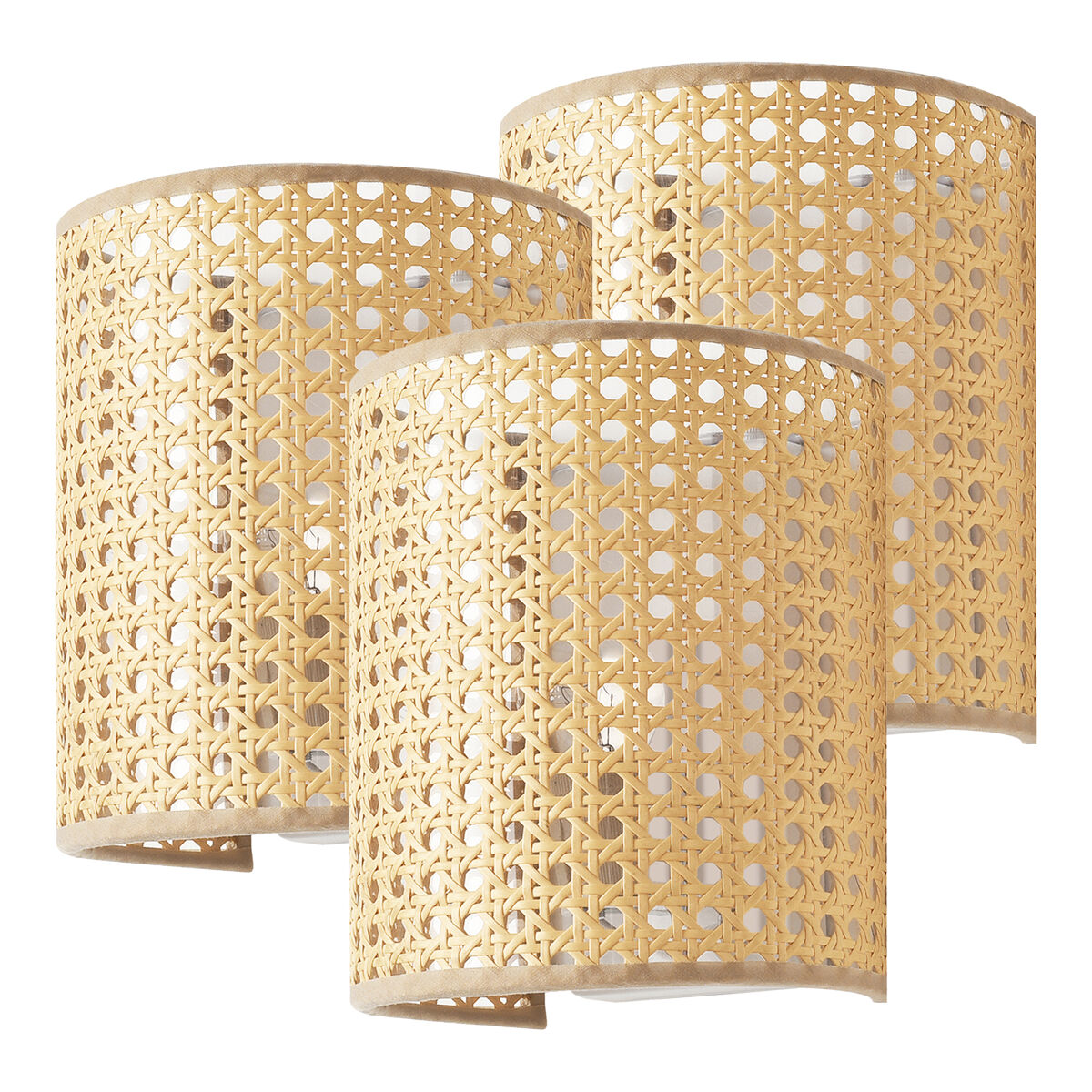 3 candeeiros de parede ascot 1x e27 metal-plástico 20x16x12 cm - efeito rattan[lux.pro]