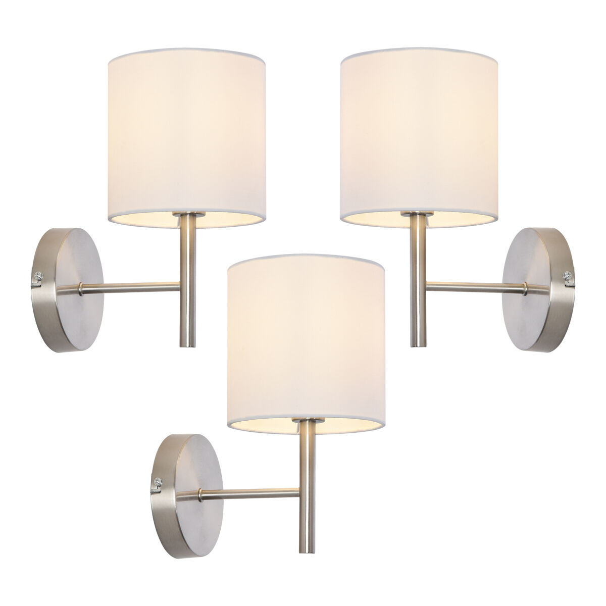 3 candeeiros de parede winsford 1x e14 metal-têxtil 27x21cm - prata/branco [lux.pro]