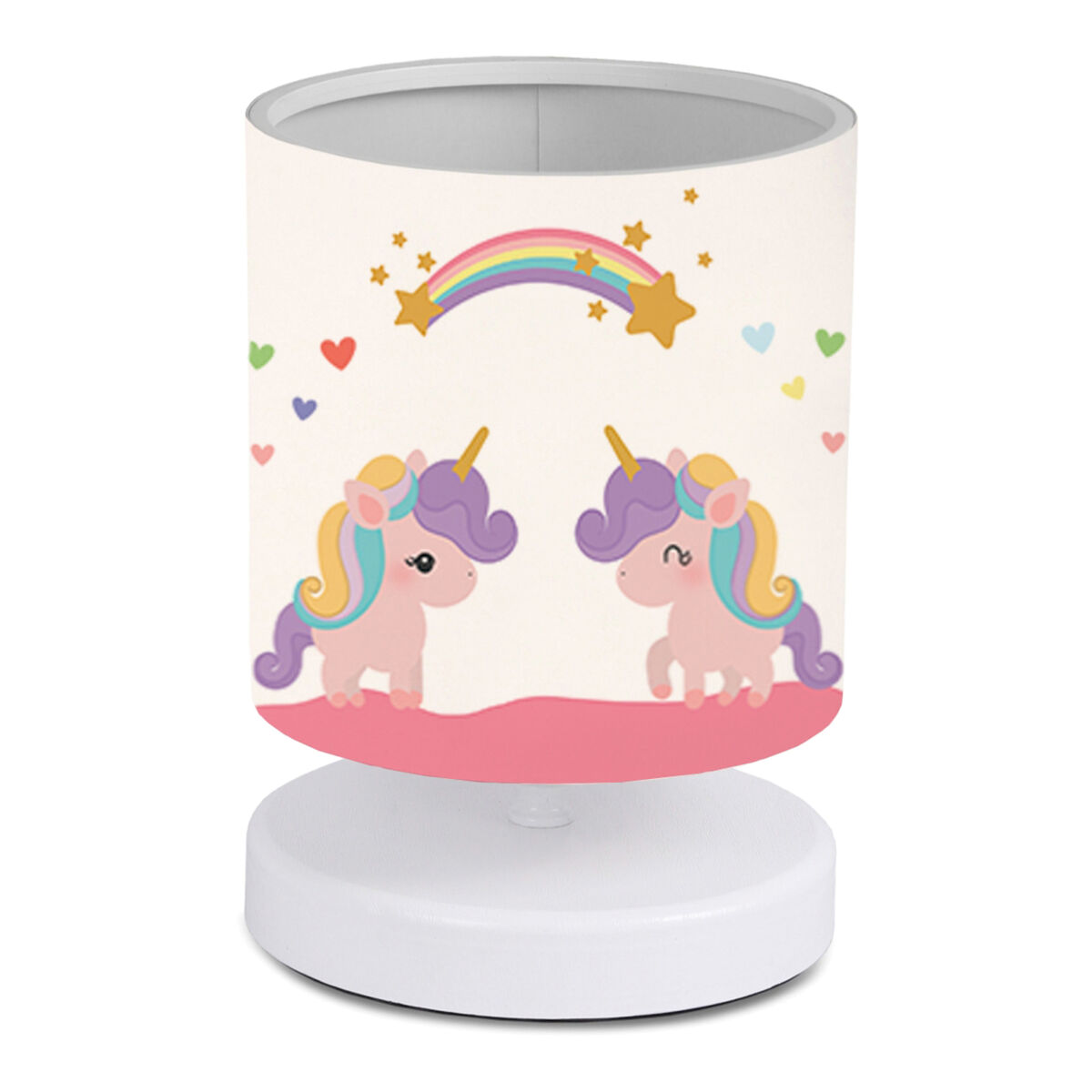 Candeeiro de mesa infantil maidstone unicorn 1xe14 20 w mdf tecido 22 x ø 15 cm branco / multicolor [lux.pro].