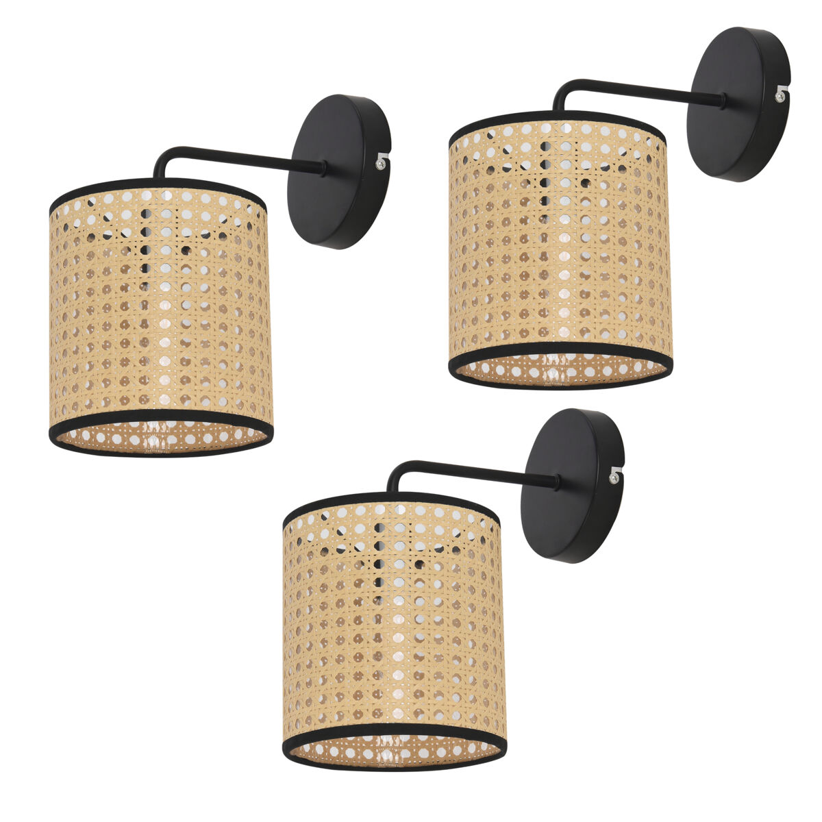 Conjunto de 3 candeeiros de parede southend moderno 1x e14 40 w metal-plástico 25 x ø 16 cm - preto e bege [lux.pro].