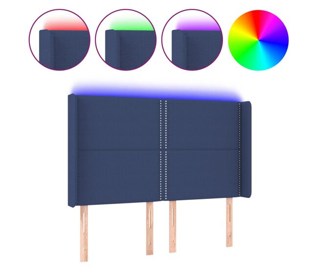 Vidaxl cabeceira de cama c/ luzes led tecido 147x16x118/128 cm azul