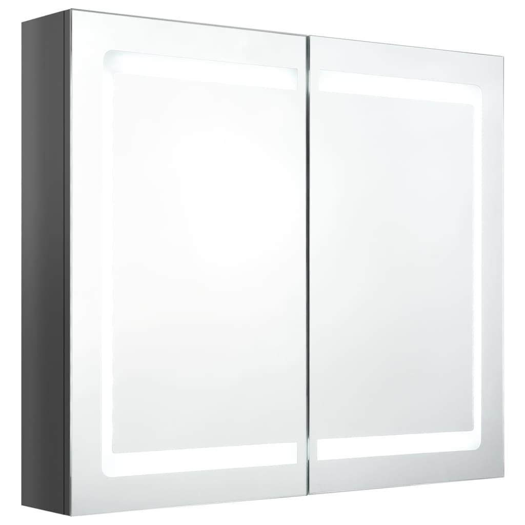 Vidaxl armário espelhado casa de banho led 80x12x68 cm cinza brilhante
