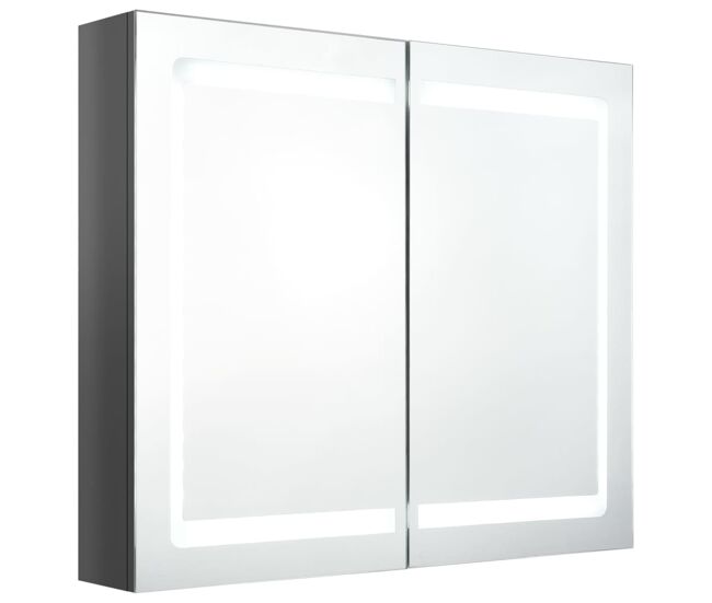 Vidaxl armário espelhado casa de banho led 80x12x68 cm cinza brilhante