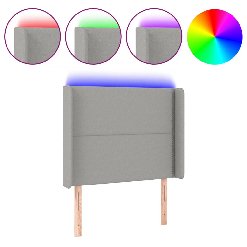 Vidaxl cabeceira cama c/ luzes led tecido 103x16x118/128cm cinza-claro