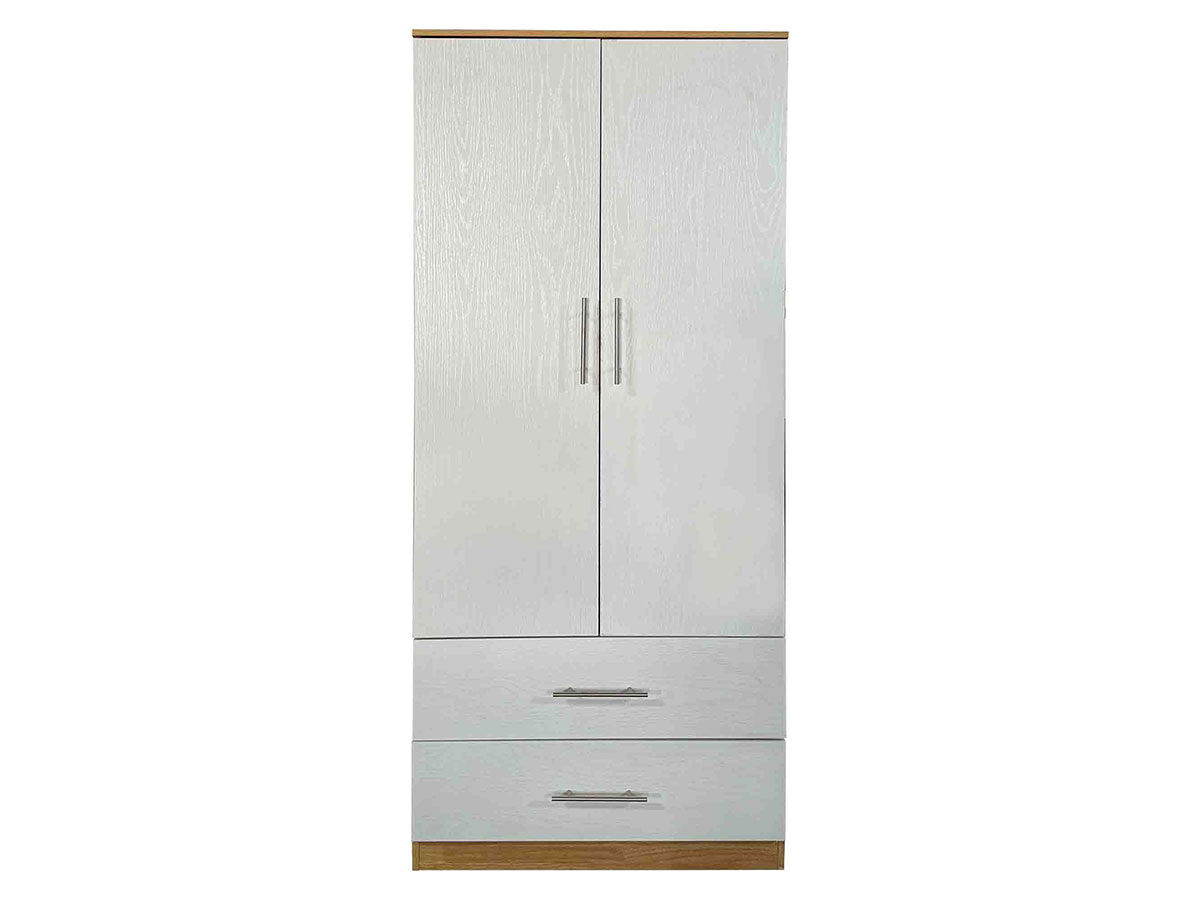 Roupeiro milan (branco, carvalho claro)(2 portas de abrir, 2 gavetas)