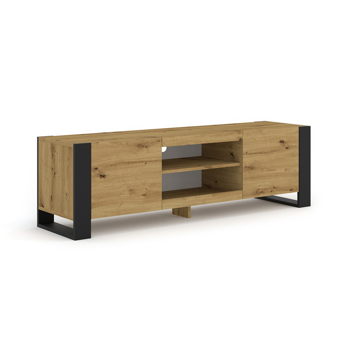 Gani 158 cm suporte de tv de 2 portas em madeira e noir