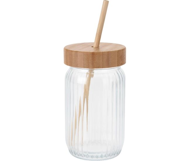 Copo de vidro com tampa de bambu well home 500ml