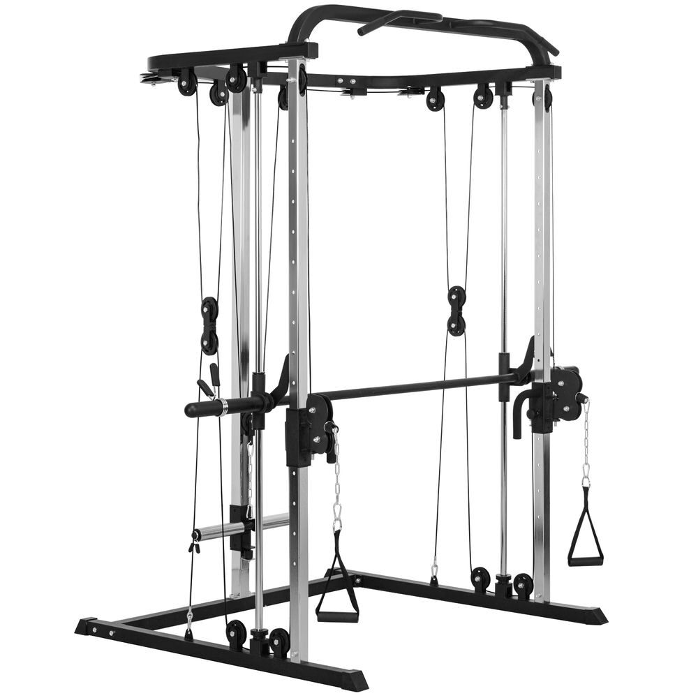 Sportnow máquina multi estação de musculação máquina de musculação com suporte para agachamentos e barra para pesos máquina multi estação para treino