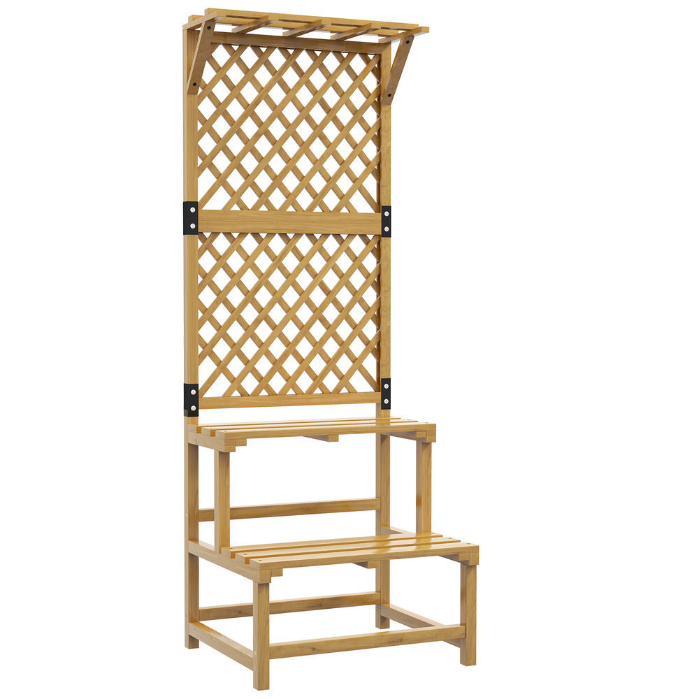 Outsunny suporte para plantas de madeira com treliça suporte para vasos de 2 níveis para jardim pátio terraço varanda 60x50x166 cm madeira