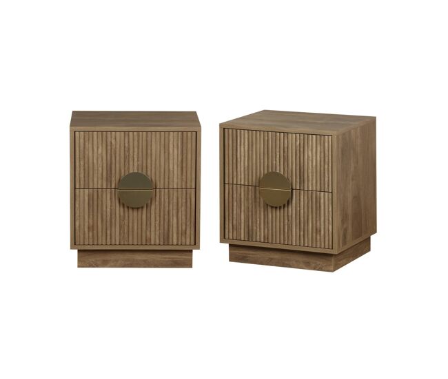 Mesa de cabeceira de 2 gavetas com efeito de madeira de manga, set de 2, celian, manguier, 42x38x50 cm