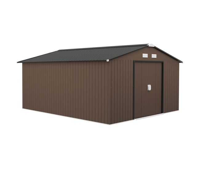 Outsunny casa de jardim exterior, 12,4 m² 340x386x200 cm abrigo de jardim metálico com portas duplas com fechadura, kit de fundação e ventilação para