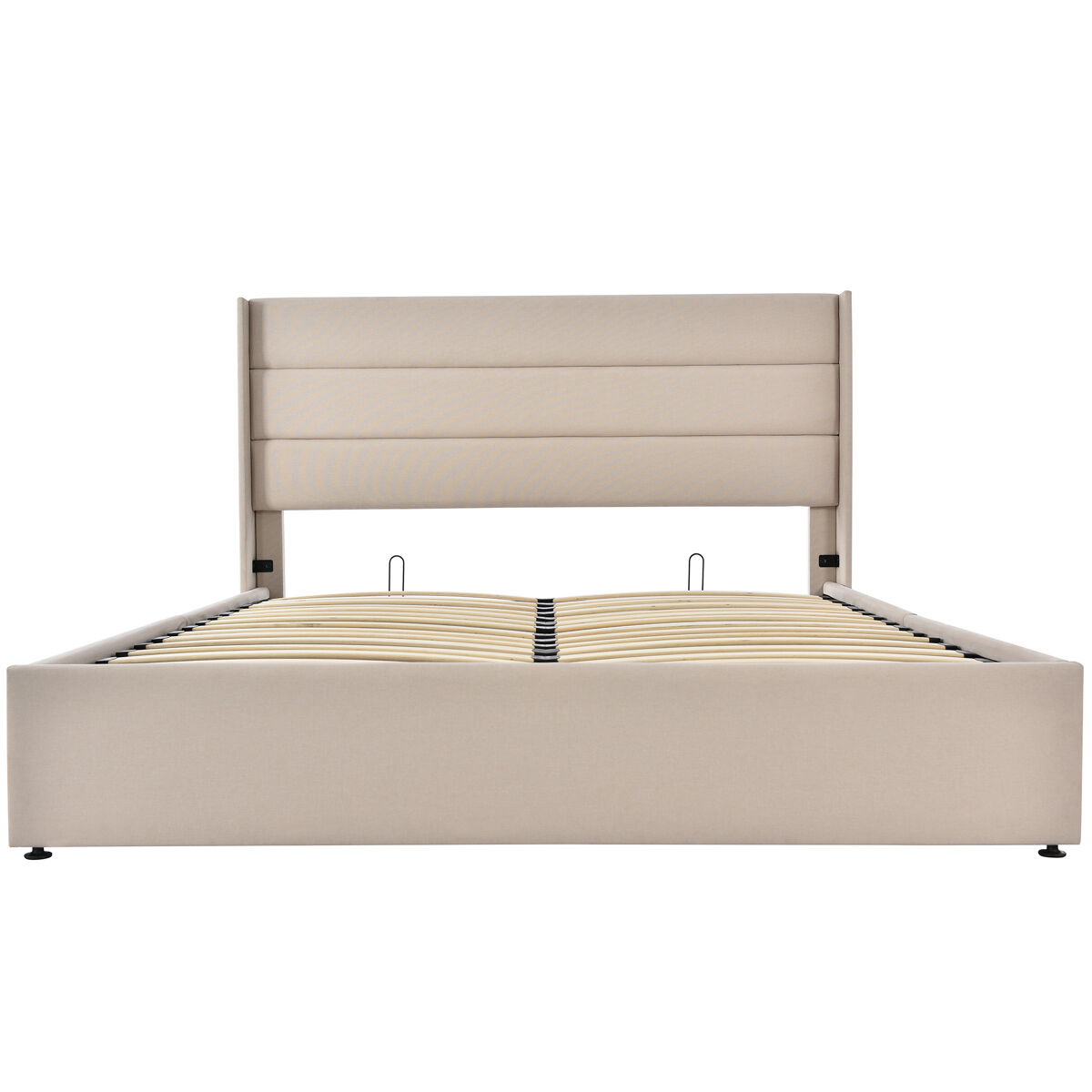 Cama de arrumação em linho 160x200 cm com estrado de ripas - bege