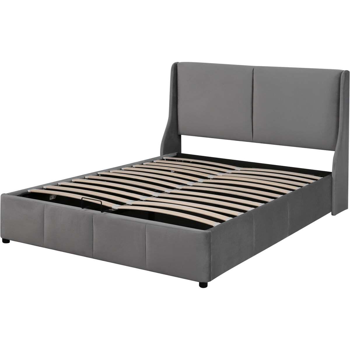 Cama de arrumação estofada em veludo 140x190cm - cama de arrumação com estrado de ripas - cinzento