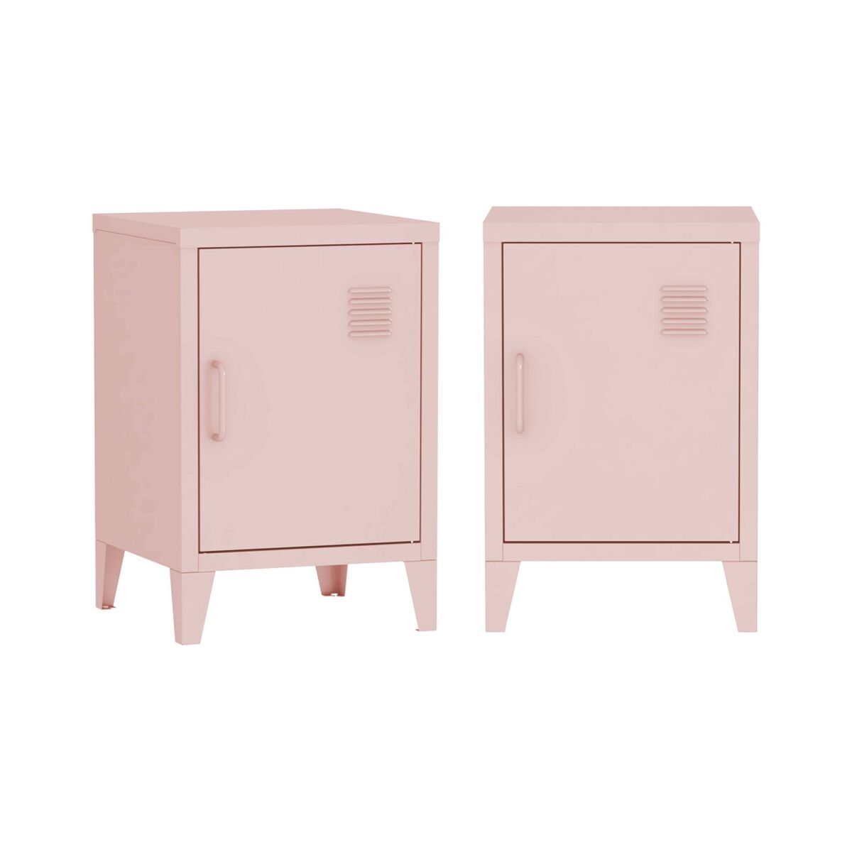 Mesa de cabeceira industrial 1 porta, set de 2, soho, rosa, 38x38x57 cm