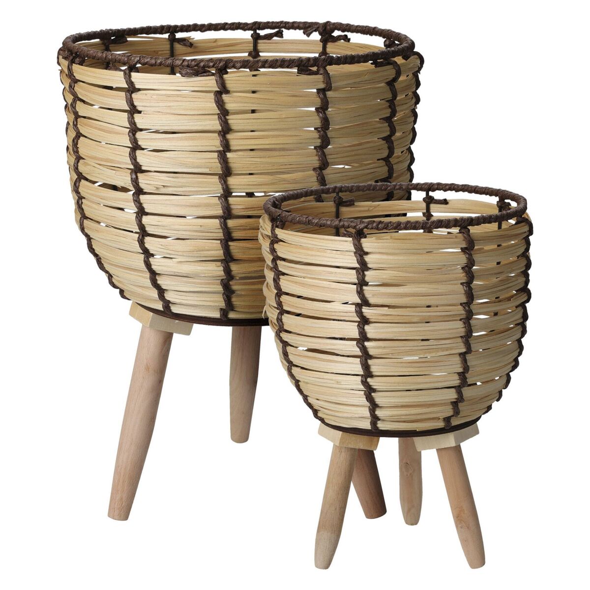 Well home - conjunto de 2 cestos de madeira com pernas ø21ø27cm