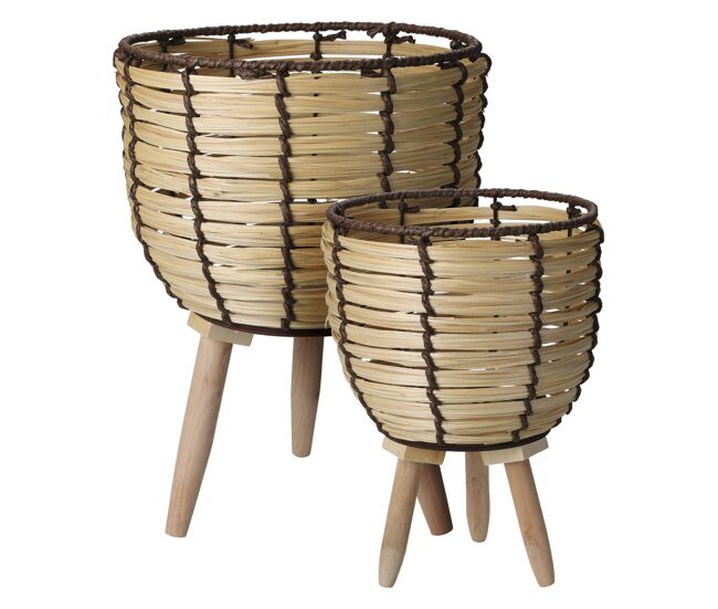 Well home - conjunto de 2 cestos de madeira com pernas ø21ø27cm